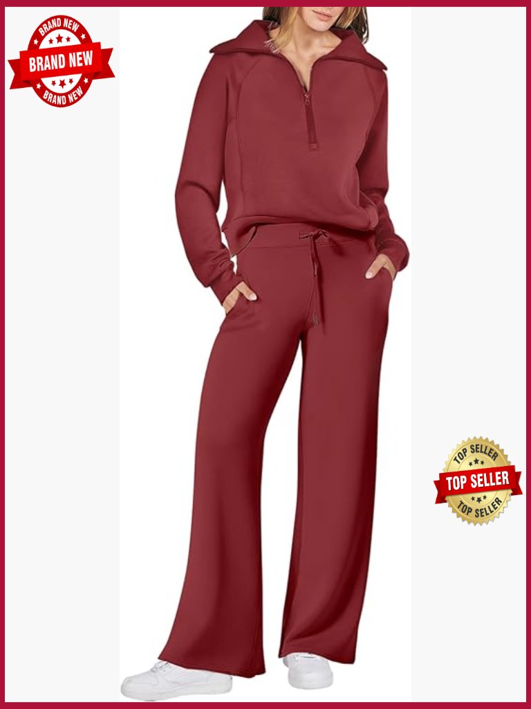 2 Piece Sweatsuit Half Zip & Wide Leg Pants Lounge Set